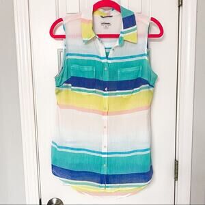 MERONA • Colorful Stripes Cotton Button Down Collared Tank Top